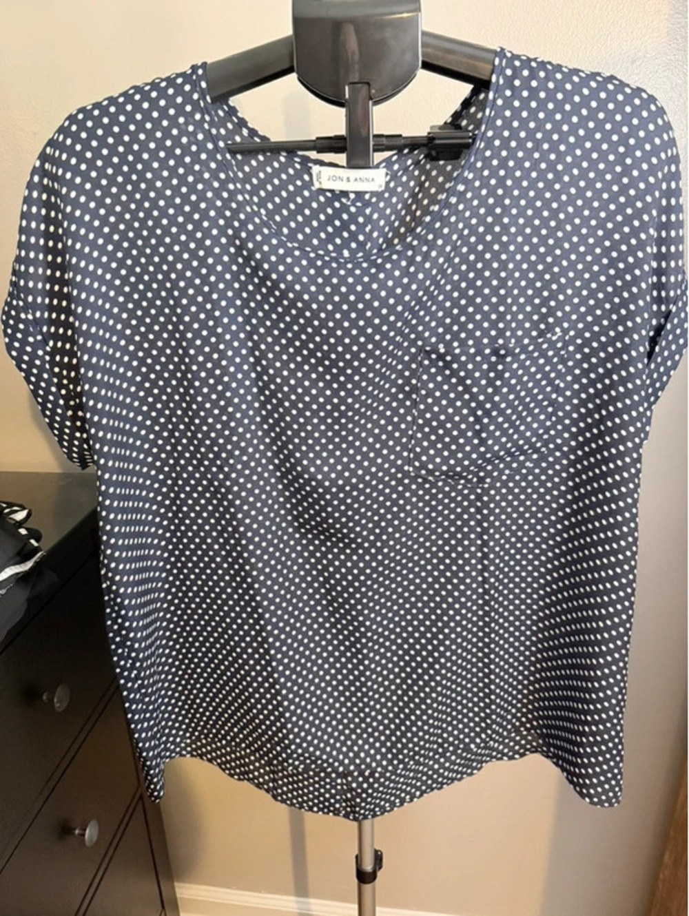 Jon & Anna Navy Polka Dot Pocket Top Size 1X